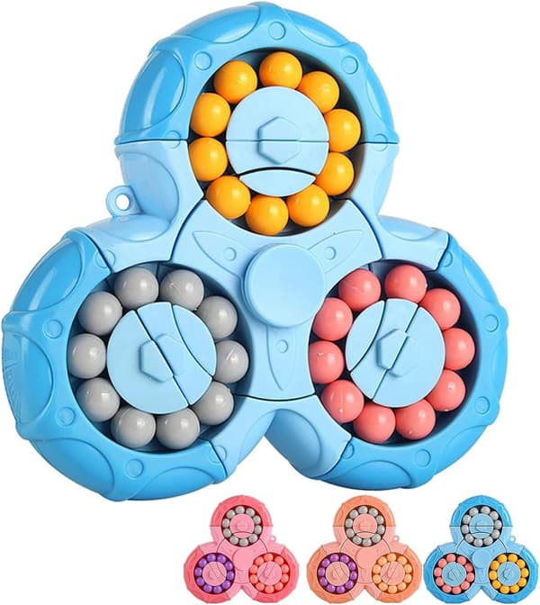 Fidget Spinner Cube, Roterende Leketøy, Håndholdt, Stresslindring (3 Hoder: Blå)