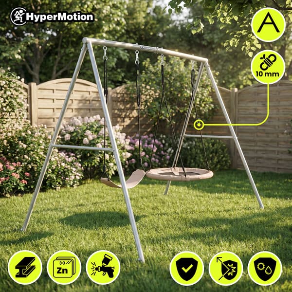 Dobbelt gynge med stativ fuglerede og sæde HyperMotion grå