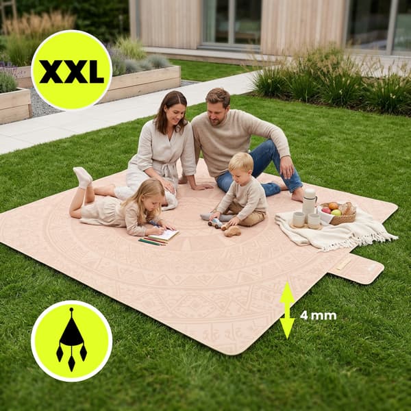 HyperMotion XXL picknickfilt 200×200 cm – beige boho-mandala