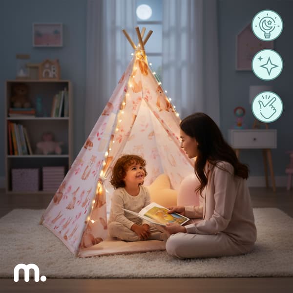 Tipi til børn Mamabrum – magisk legetelt i pink med LED