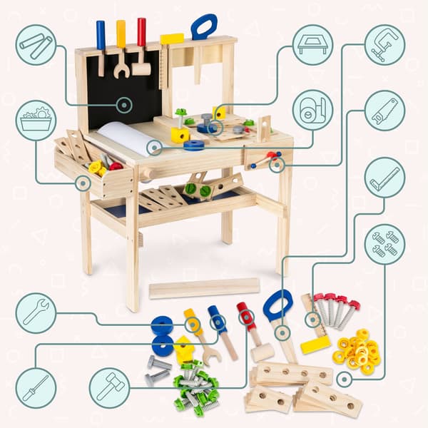 DIY-sæt af træ XXL - 75 dele + værktøjsbælte