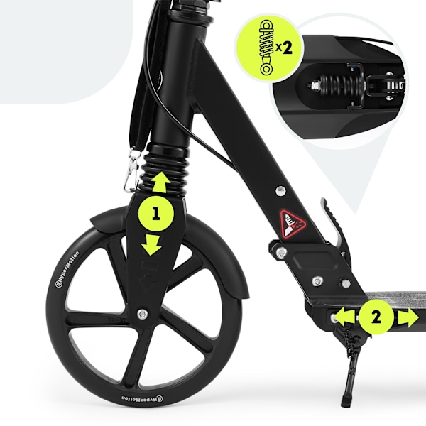 Tvåhjulig scooter för unga vuxna - med stötdämpare - HyperMotion Skyline - svart, aluminium - 100 kg