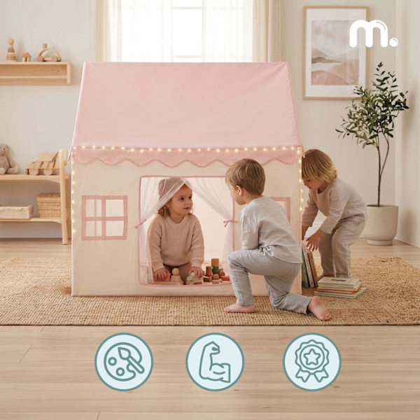 XXL legetelt til børn med LED lys Mamabrum pink foldbart hus