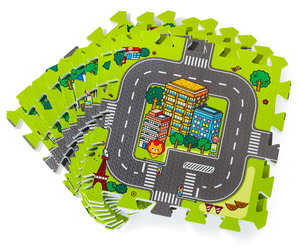 Moby-System vaahtopalapeli EVA-matto 90×90 cm – kaupunki