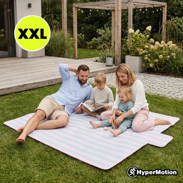 HyperMotion piknik- ja rantapeite 150 × 200 cm, roosa-vihreä
