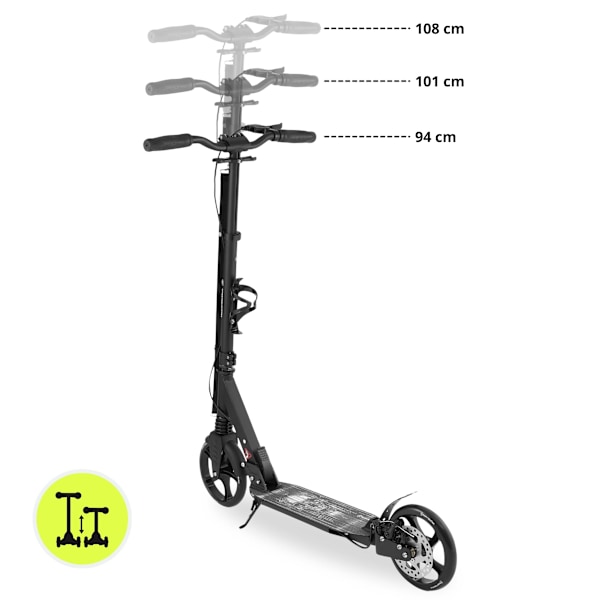 Tohjulet løbehjul til unge voksne - med støddæmper - HyperMotion Skyline - sort, aluminium - 100 kg