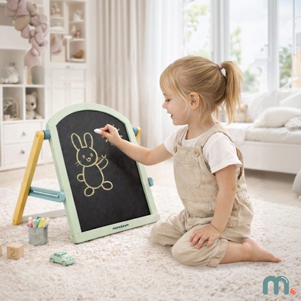 Dubbel barnritbräda magnetisk & krita med stativ – Mamabrum
