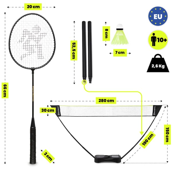 Portabelt badmintonset med nät, racketar och väska