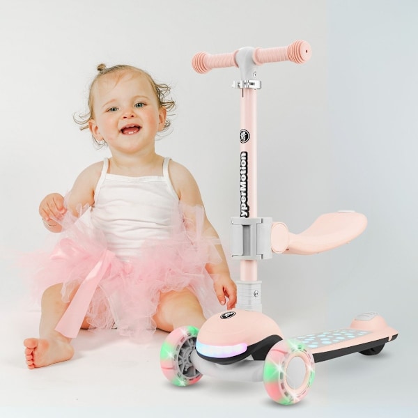 HyperMotion LUMI 3-i-1 sparkcykel för barn med LED-belysning, justerbart säte Pink