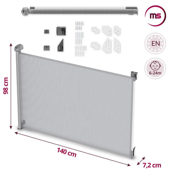 Moby-System STAIRSAFE rullattava turvaportti 140 cm, harmaa
