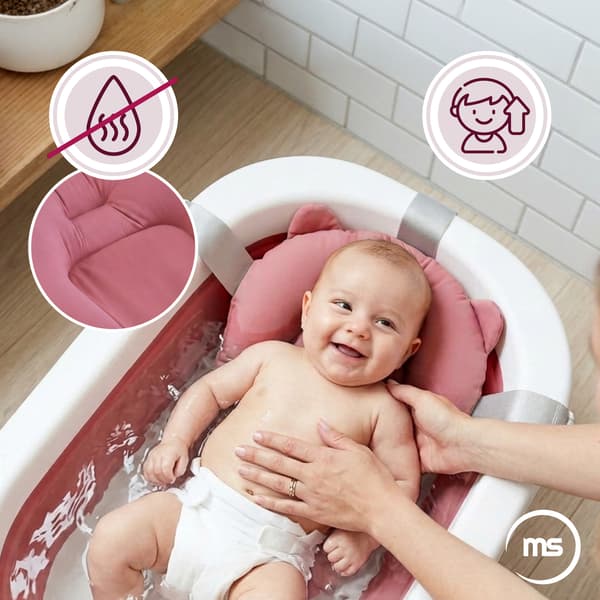 Moby-System hopfällbar babybadbalja 7-i-1 med termometer, rosa