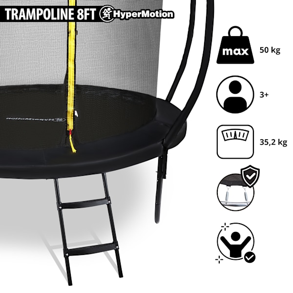 HyperMotion børnehavetrampolin - 244 cm 8FT - med stige og indvendigt net - til hjem og have 244 cm