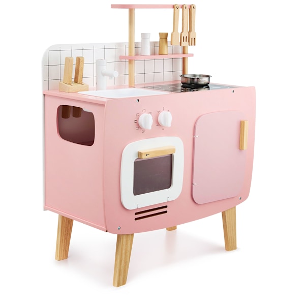 Retro träkök med förkläde och tillbehör - rosa