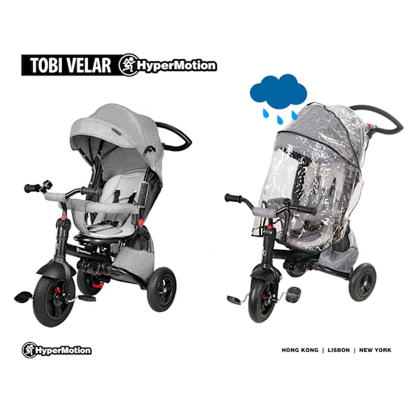 Tobi Velar trehjuling + regnfolie - grå
