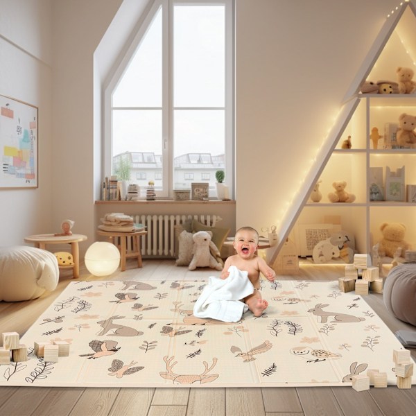 Dubbelsidig vikbar skummatta 180 x 120 x 1 cm - Magic Forest/Autumn Streets - boho Magic Forest