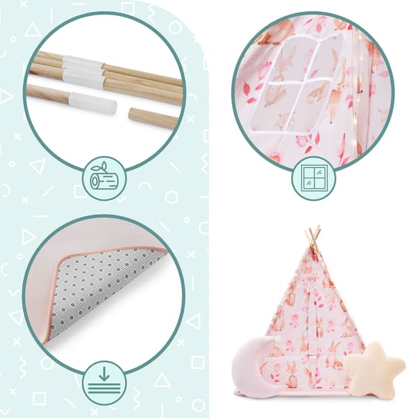 Tipi til børn Mamabrum – magisk legetelt i pink med LED