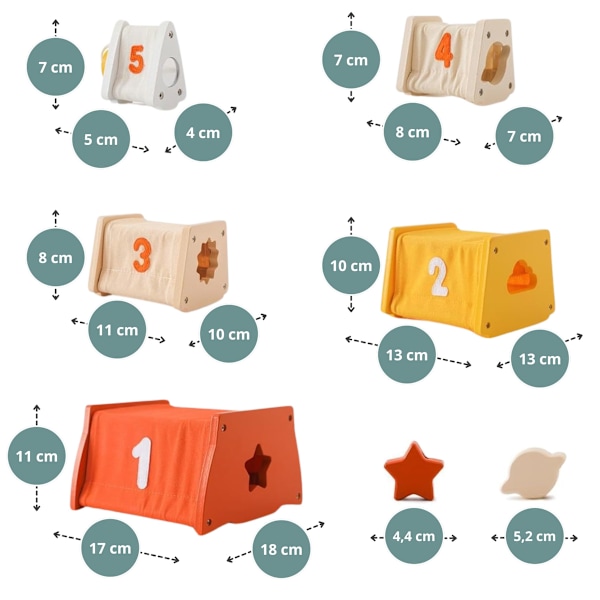 Montessori-pedagogisk träpyramid - formsortering, labyrint, siffror