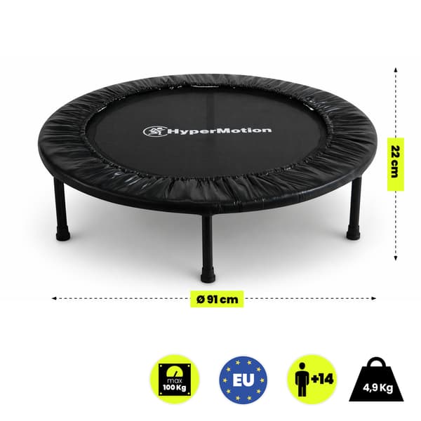 Fitness trampolin 91 cm HyperMotion sort til hjemmetræning