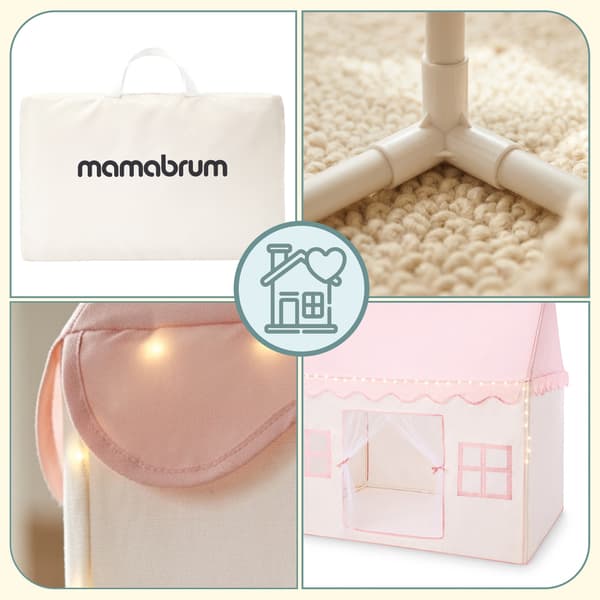 XXL legetelt til børn med LED lys Mamabrum pink foldbart hus