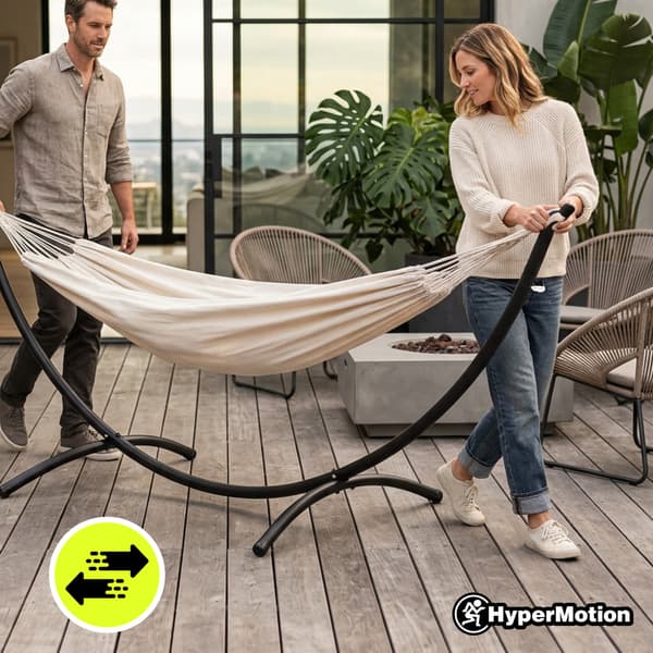 Hængekøje med buet stålstativ beige | HyperMotion