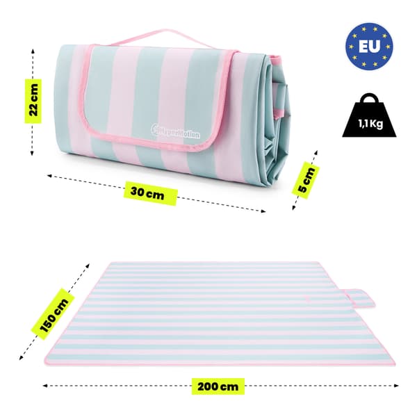 HyperMotion picnic- og strandtæppe 150×200 cm, pink-grønne striber