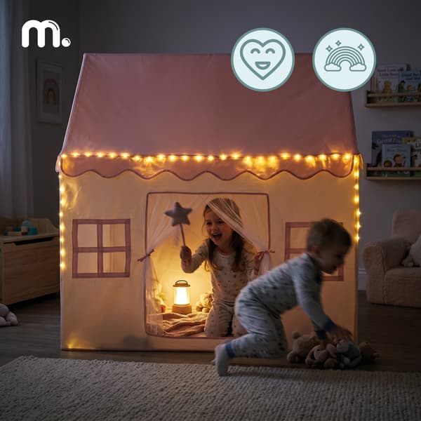 XXL legetelt til børn med LED lys Mamabrum pink foldbart hus
