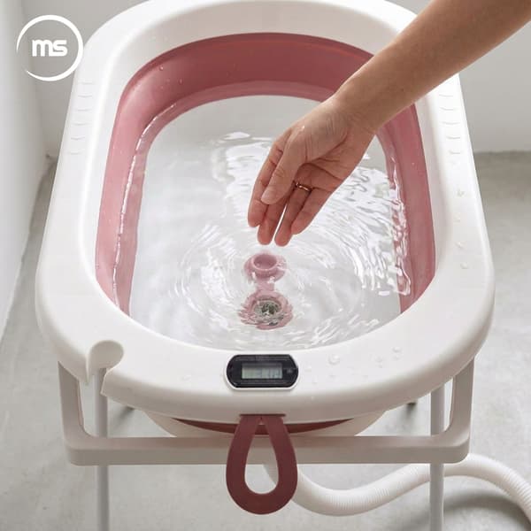 Moby-System hopfällbar babybadbalja 8-i-1 med stativ, rosa