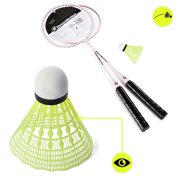 Badmintonset för 2 spelare med racketar och boll rosa