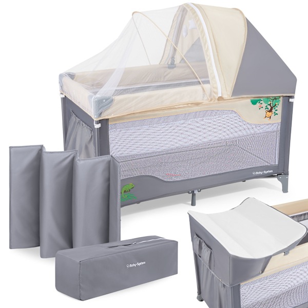 Resesäng 0 - 36 m med skötbord + Moby-System HUXLEY lekhage