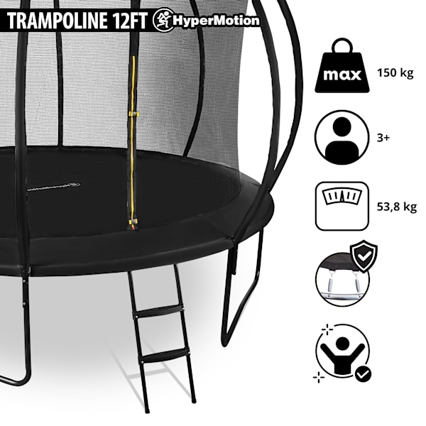 XXL havetrampolin til børn HyperMotion - 366 cm 12FT - med stige og indvendigt net - til hjem og have - 150 kg max. 366 cm