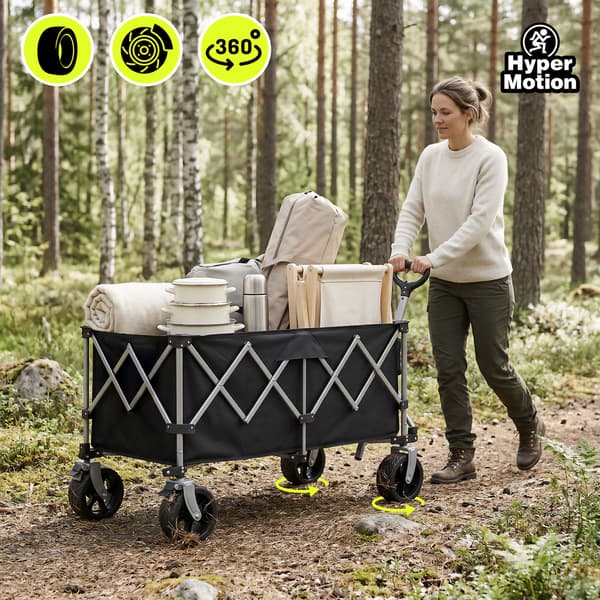 Foldbar strandvogn XXL 250L transportvogn HyperMotion sort/sølv