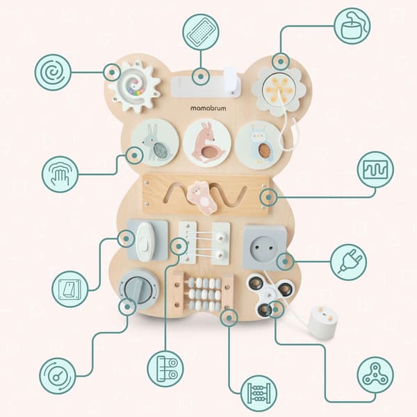 Montessori-aktivointitaulu Teddy – puinen sensorinen leikkitaulu