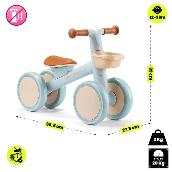 Firehjulet løbecykel til børn med kurv TOBI MINI blå