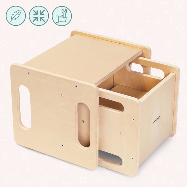Multifunktionellt Montessori-set i trä – bord, stol & pall