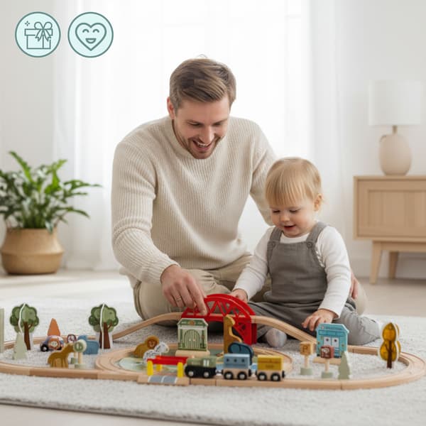 Puuinen ZOO-junarata puzzlealustalla Mamabrum