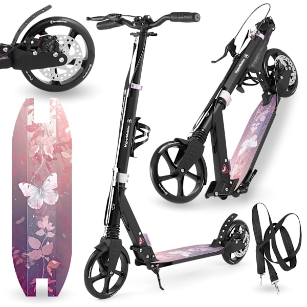 Tvåhjulig scooter för unga vuxna - med stötdämpare - HyperMotion Skyline - rosa, aluminium - 100 kg
