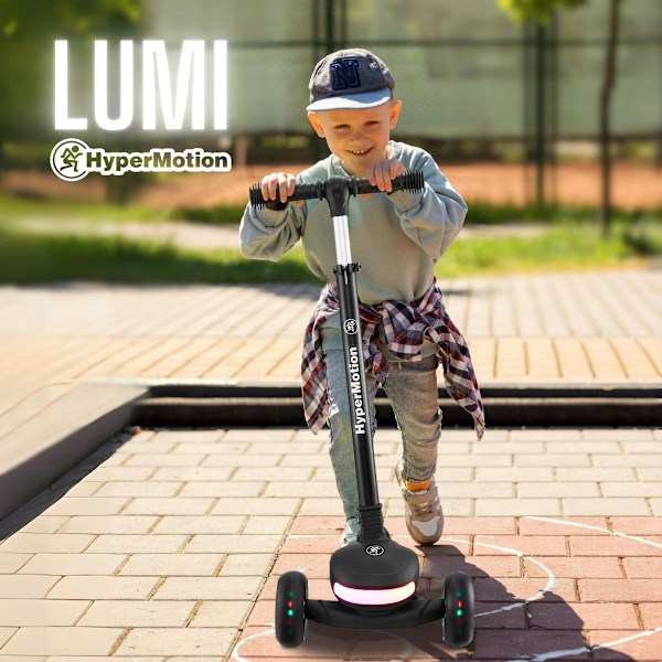 HyperMotion LUMI 3-i-1 balancescooter - oplyst platform og LED-hjul, sort farve Black