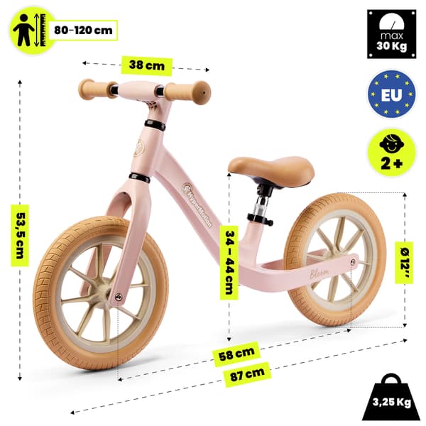 Løbecykel HyperMotion Bloom 12” pudderrosa til børn