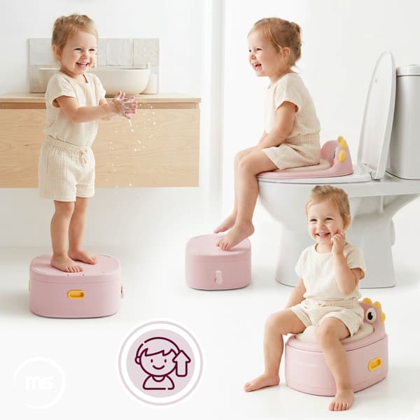 Moby-System 3-i-1 potta med toalettsits och pall – rosa