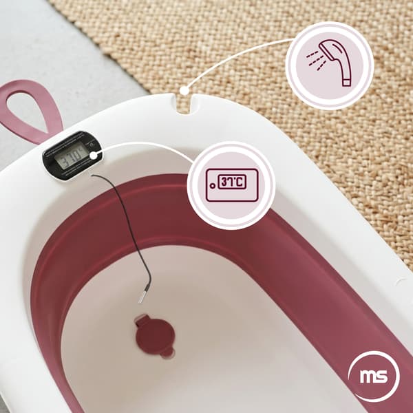 Moby-System hopfällbar babybadbalja 7-i-1 med termometer, rosa