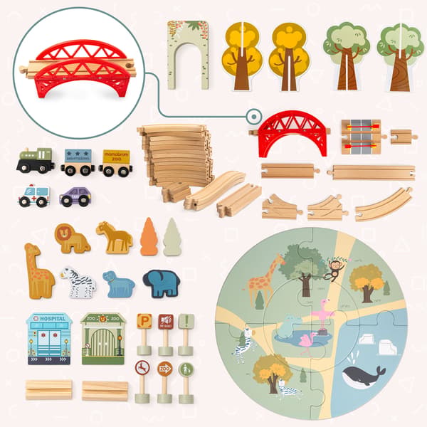 Puuinen ZOO-junarata puzzlealustalla Mamabrum