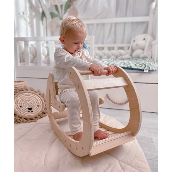 Puinen Montessori rokkari - leikkipaikka - luonnonpuinen - alkaen 12 kk