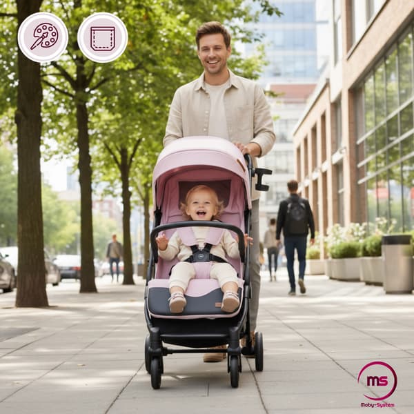 Moby-System LENA PINK PRO klapvogn med kuffertfunktion