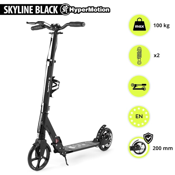 Tohjulet løbehjul til unge voksne - med støddæmper - HyperMotion Skyline - sort, aluminium - 100 kg