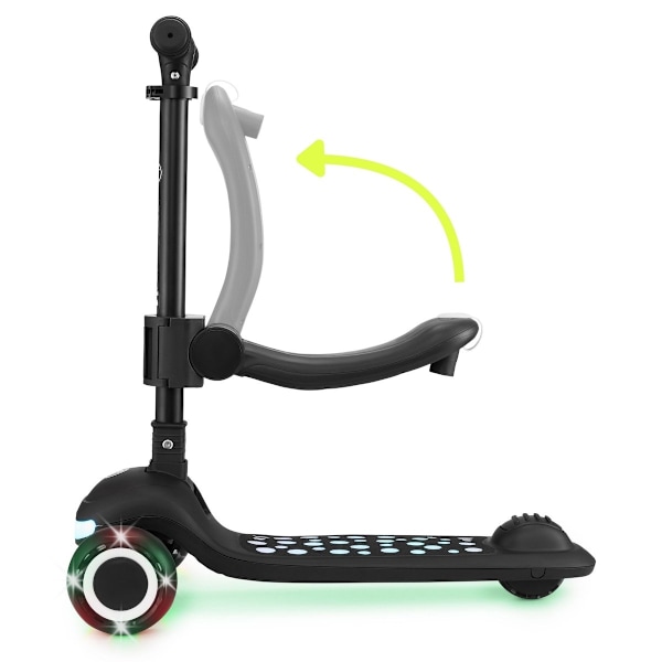 HyperMotion LUMI 3-i-1 balancescooter - oplyst platform og LED-hjul, sort farve Black