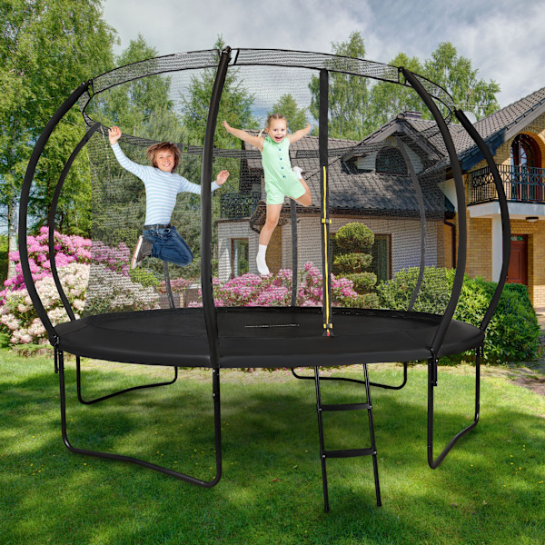 XXL trädgårdstrampolin för barn HyperMotion - 366 cm 12FT - med stege och invändigt nät - för hem och trädgård - max 150 kg 366 cm