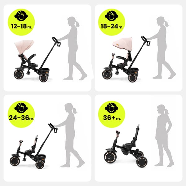 Trehjulet Cykel til Børn 1-5 År Sammenklappelig 360° Beige