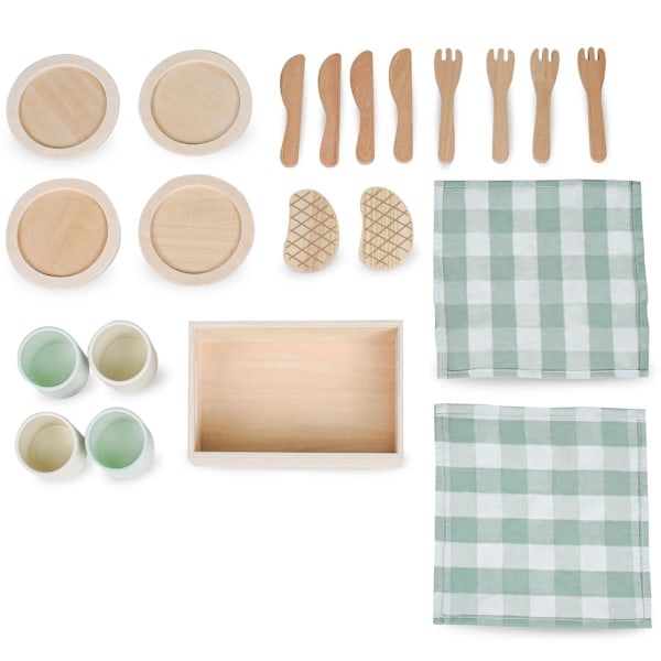 Barnlunchset i trä med gröna bordsunderlägg