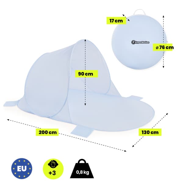 HyperMotion pop-up-rantateltta 200 × 130 × 90 cm, vaaleansininen