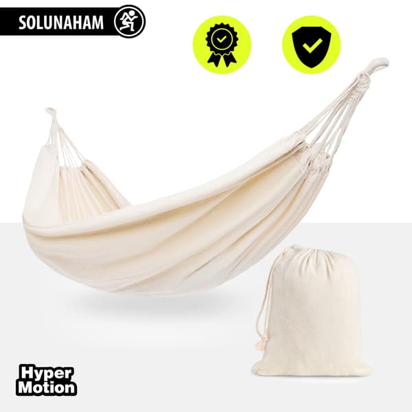 Boho-riippumatto puutarhaan – beige, suojapussilla